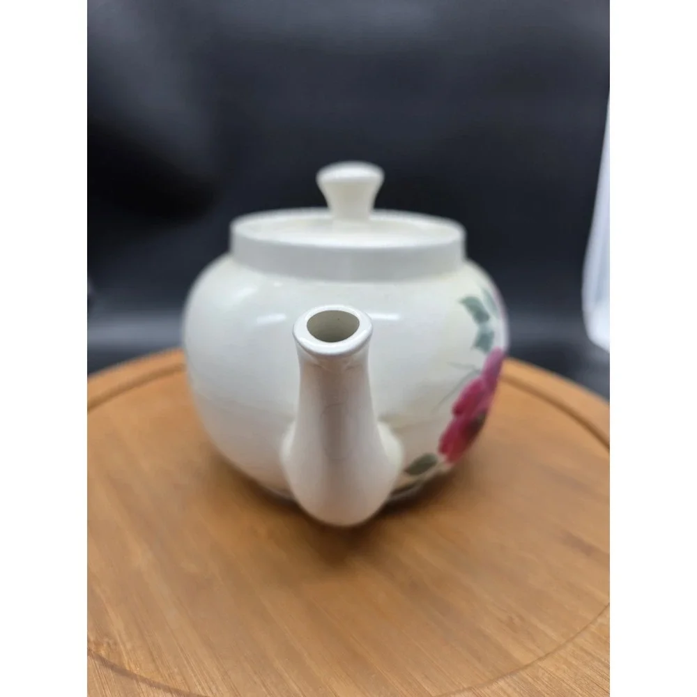 Vintage Hand-Painted Porcelain Teapot –‎ Vibrant Red Cabbage Roses & Peonies